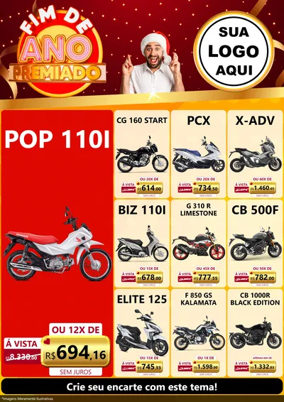 Modelo de Encarte para Encarte A4 Vertical com o tema Fim de Ano Premiado para Concessionaria de Motos