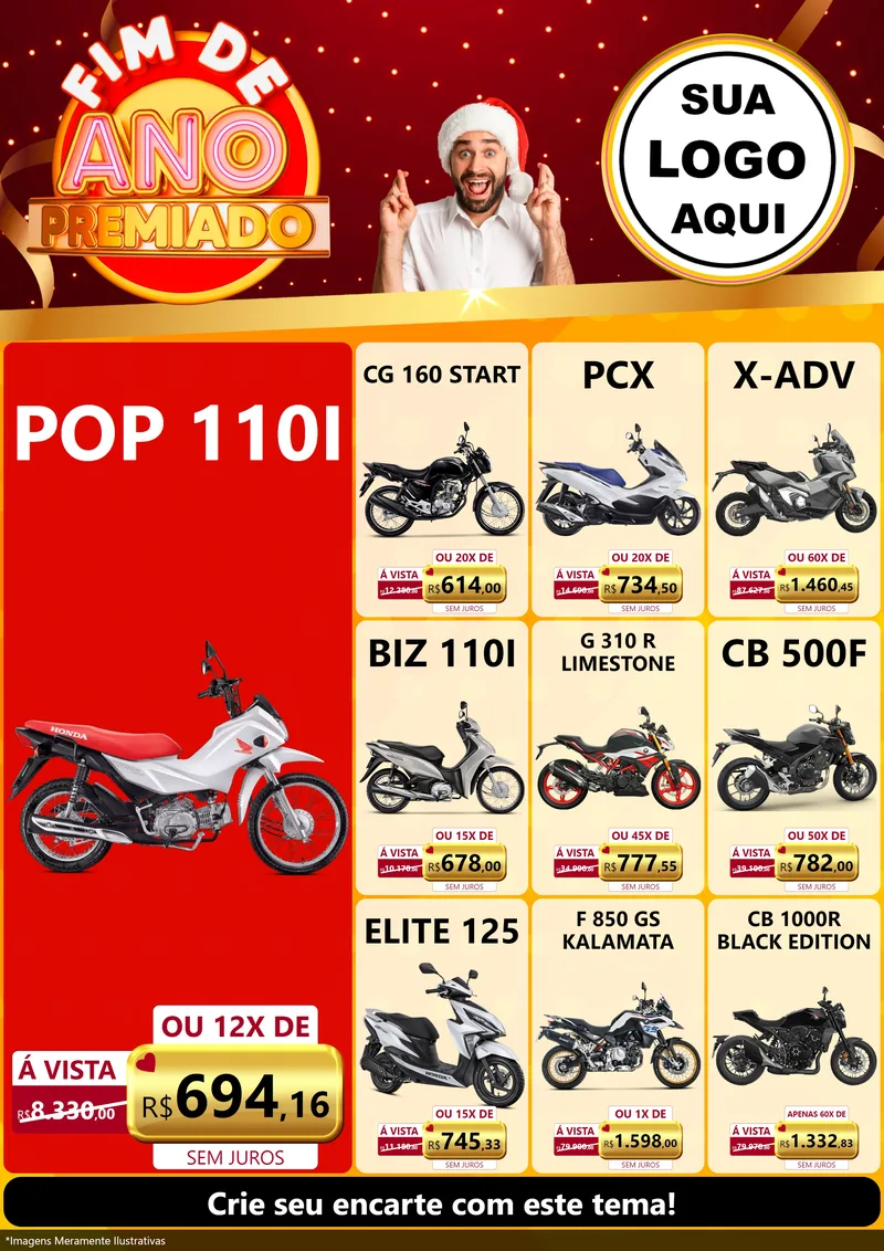 Modelo de Encarte para Encarte A4 Vertical com o tema Fim de Ano Premiado para Concessionaria de Motos