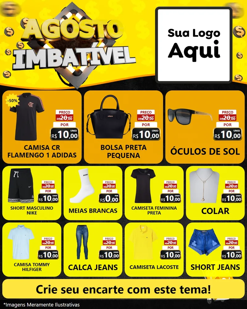 Modelo de Rede Social para Feed Instagram com o tema Agosto Imbatível para Roupas e acessórios