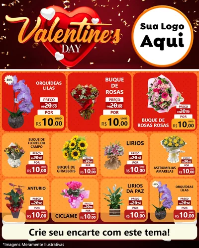 Modelo de Rede Social para Feed Instagram com o tema Valentine's Day para Floricultura e jardim