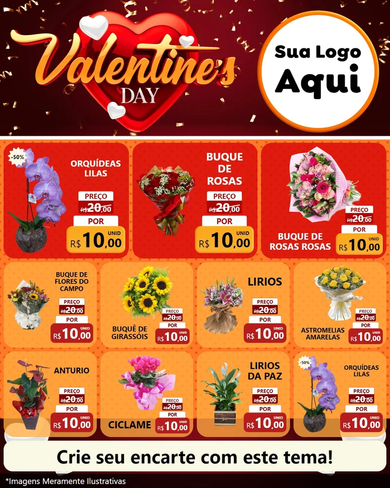 Modelo de Rede Social para Feed Instagram com o tema Valentine's Day para Floricultura e jardim
