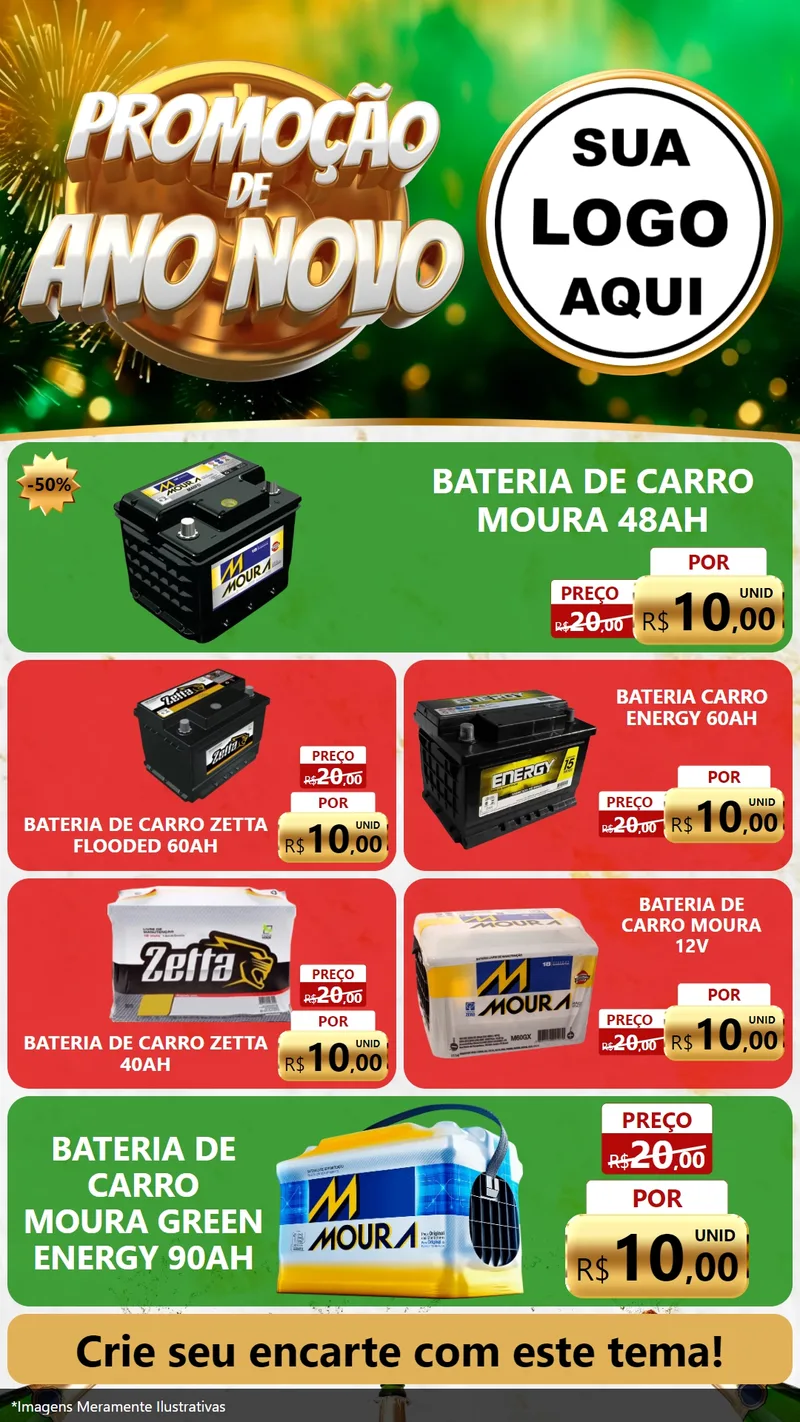 Modelo de TV para TV Vertical com o tema Promoção de Ano Novo para Baterias Elétricas
