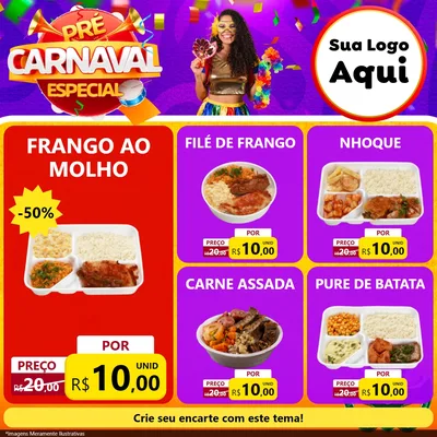 Modelo de Rede Social para Feed Facebook com o tema Pré-Carnaval Especial para Restaurante