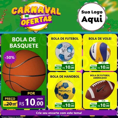 Modelo de Rede Social para Feed Facebook com o tema Carnaval de Ofertas para Artigos Esportivos