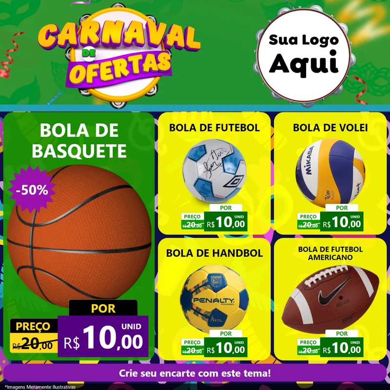 Modelo de Rede Social para Feed Facebook com o tema Carnaval de Ofertas para Artigos Esportivos