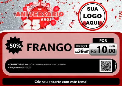 Modelo de Cartaz para Cartaz A4 Horizontal com o tema Promoção de Aniversário - 25Anos para Assados