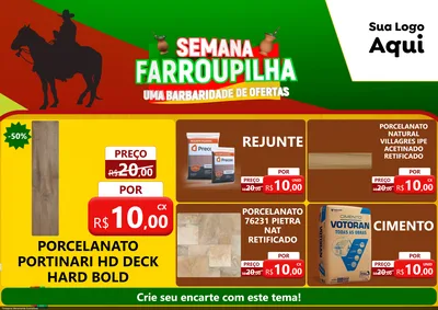 Modelo de Encarte para Encarte A4 Horizontal com o tema Semana Farroupilha - Uma Barbaridade de Ofertas para Pisos e revestimentos