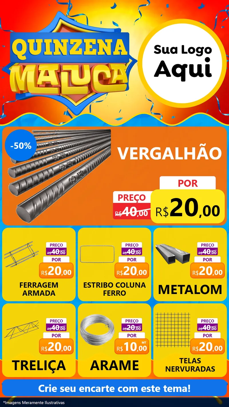 Modelo de Rede Social para Stories com o tema Quinzena Maluca para Ferragens