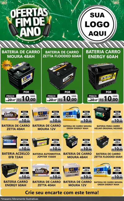 Modelo de Encarte para Encarte Grande com o tema Ofertas Fim de Ano para Baterias Elétricas