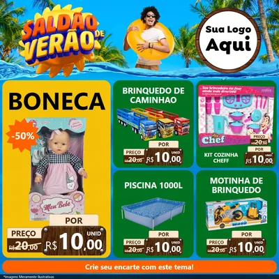 Modelo de Rede Social para Feed Facebook com o tema Saldão de Verão para Brinquedos