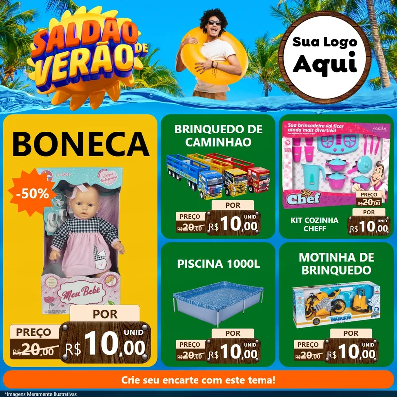 Modelo de Rede Social para Feed Facebook com o tema Saldão de Verão para Brinquedos