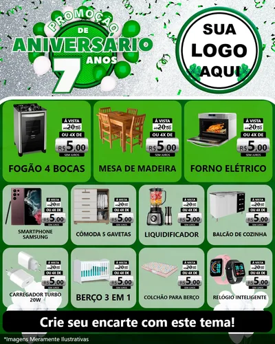 Modelo de Rede Social para Feed Instagram com o tema Promoção de Aniversário - 7 Anos para Móveis e Eletro