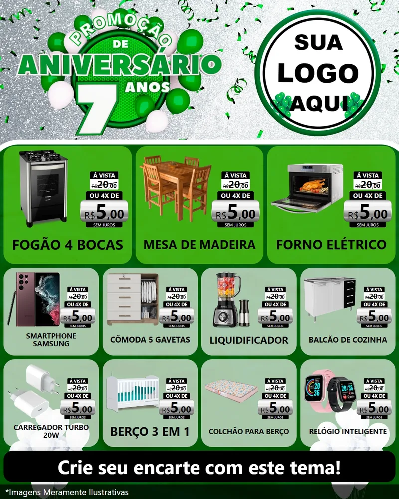 Modelo de Rede Social para Feed Instagram com o tema Promoção de Aniversário - 7 Anos para Móveis e Eletro