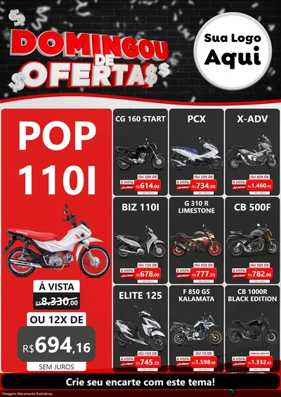 Modelo de Encarte para Encarte A4 Vertical com o tema Domingou de Ofertas para Concessionaria de Motos