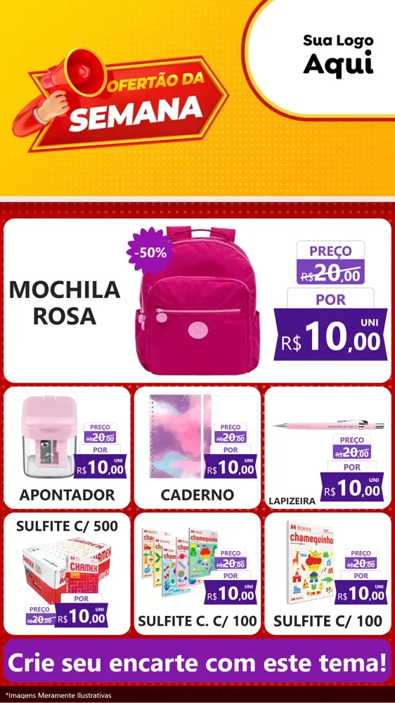 Modelo de Rede Social para Stories com o tema Ofertão da Semana para Papelaria