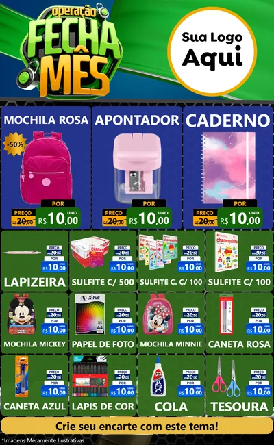 Modelo de Encarte para Encarte Grande com o tema Operação Fecha Mês para Papelaria