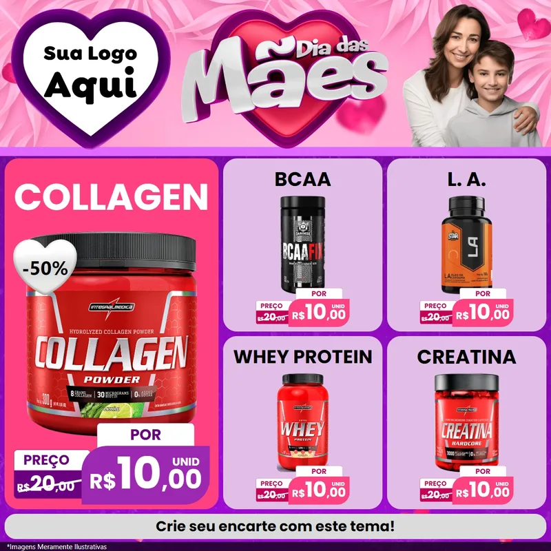 Modelo de Rede Social para Feed Facebook com o tema Dia das Mães para Suplementos alimentares