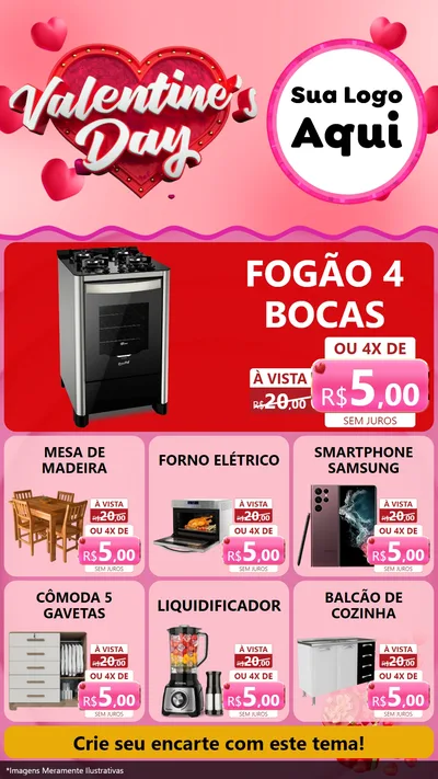 Modelo de Rede Social para Stories com o tema Valentine's Day para Móveis e Eletro