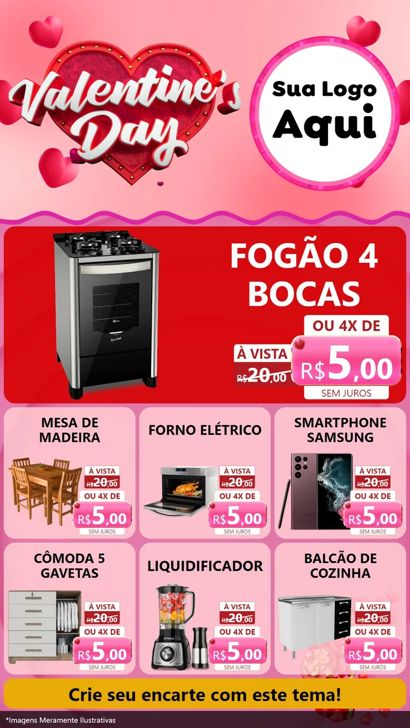 Modelo de Rede Social para Stories com o tema Valentine's Day para Móveis e Eletro