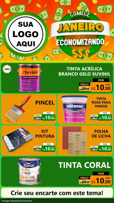 Modelo de TV para TV Vertical com o tema Comece Janeiro Economizando para Tintas e Ferramentas