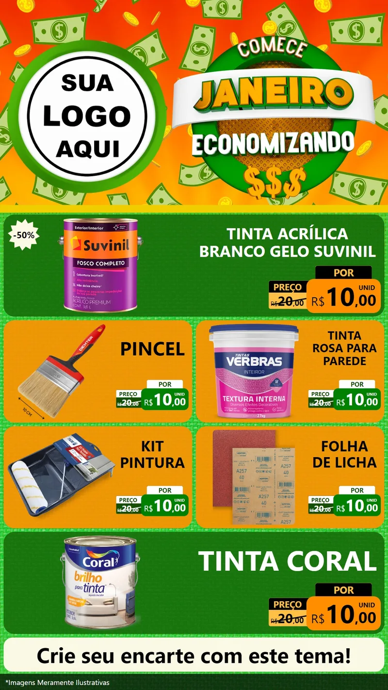 Modelo de TV para TV Vertical com o tema Comece Janeiro Economizando para Tintas e Ferramentas