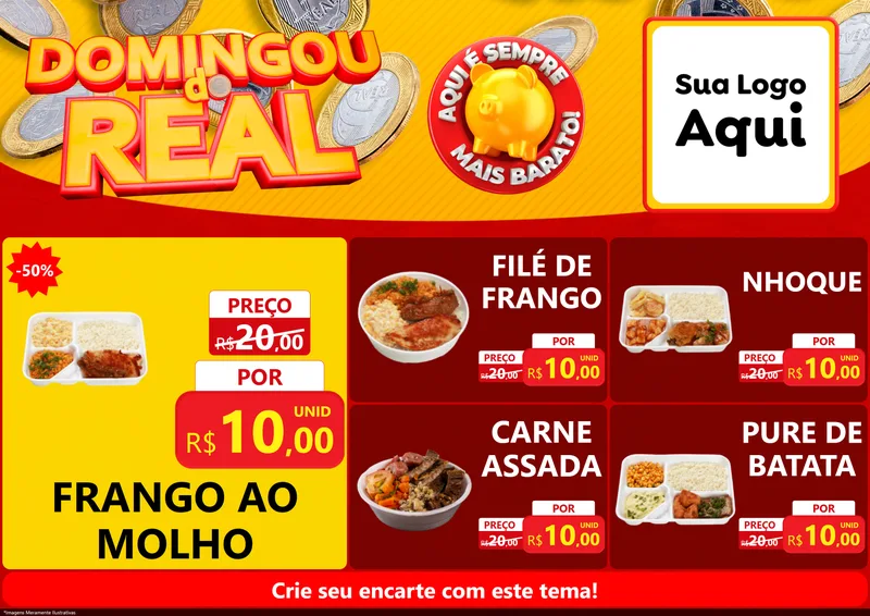 Modelo de Encarte para Encarte A4 Horizontal com o tema Domingou do Real para Restaurante