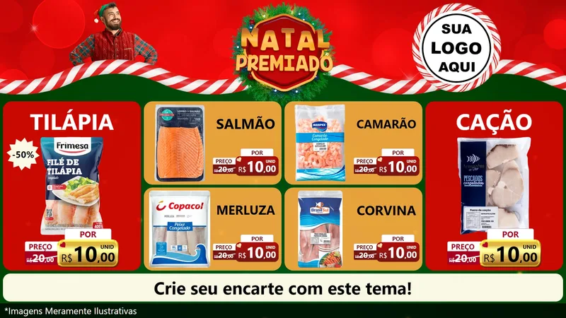 Modelo de TV para TV Horizontal com o tema Natal Premiado para Peixaria
