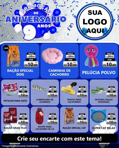 Modelo de Rede Social para Feed Instagram com o tema Promoção de Aniversário - 9 Anos para Pet Shop