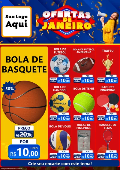 Modelo de Encarte para Encarte A4 Vertical com o tema Ofertas de Janeiro para Artigos Esportivos