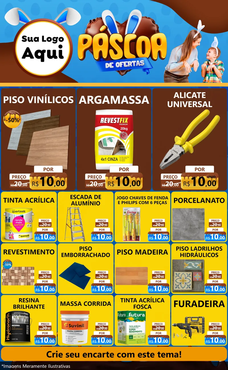 Modelo de Encarte para Encarte Grande com o tema Páscoa de Ofertas para Material para Construção