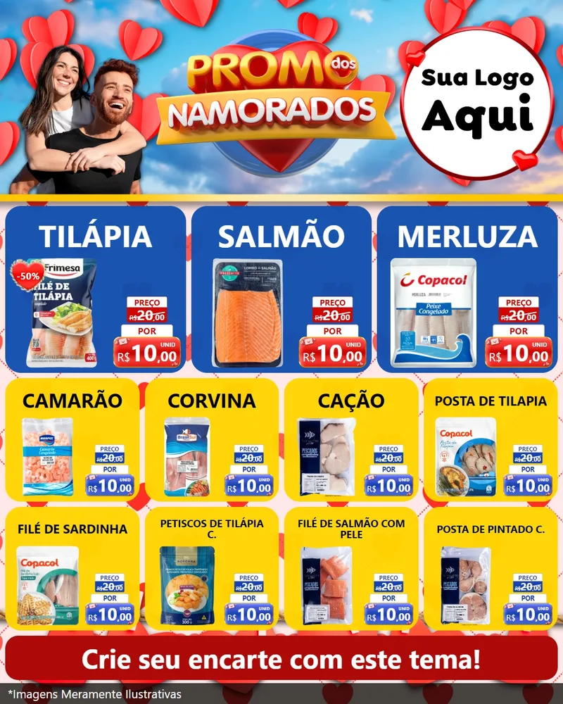 Modelo de Rede Social para Feed Instagram com o tema Promo dos Namorados para Peixaria