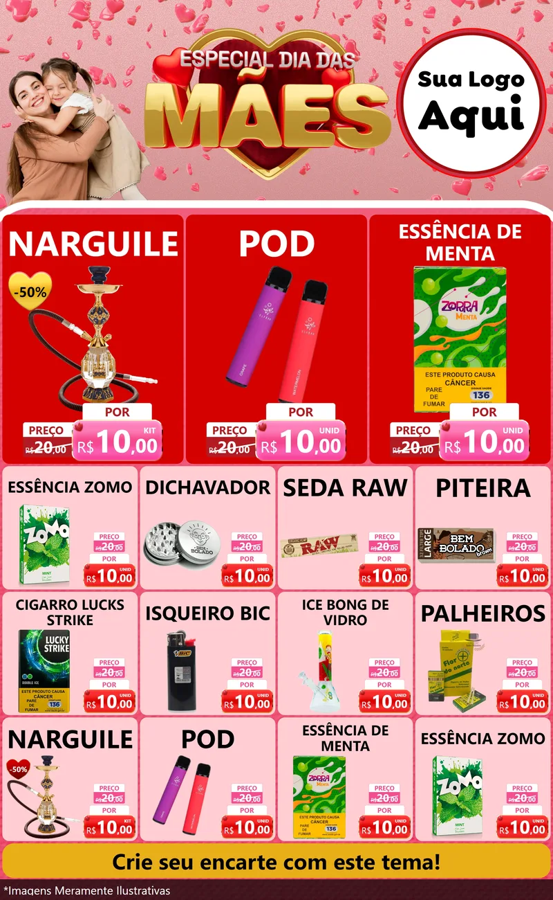 Modelo de Encarte para Encarte Grande com o tema Especial Dia Das Mães para Tabacaria