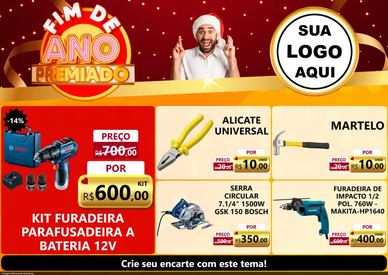Modelo de Encarte para Encarte A4 Horizontal com o tema Fim de Ano Premiado para Maquinas e Ferramentas