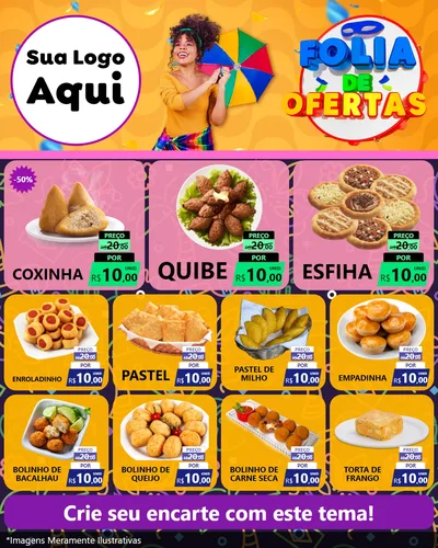 Modelo de Rede Social para Feed Instagram com o tema Folia de Ofertas para Salgadaria