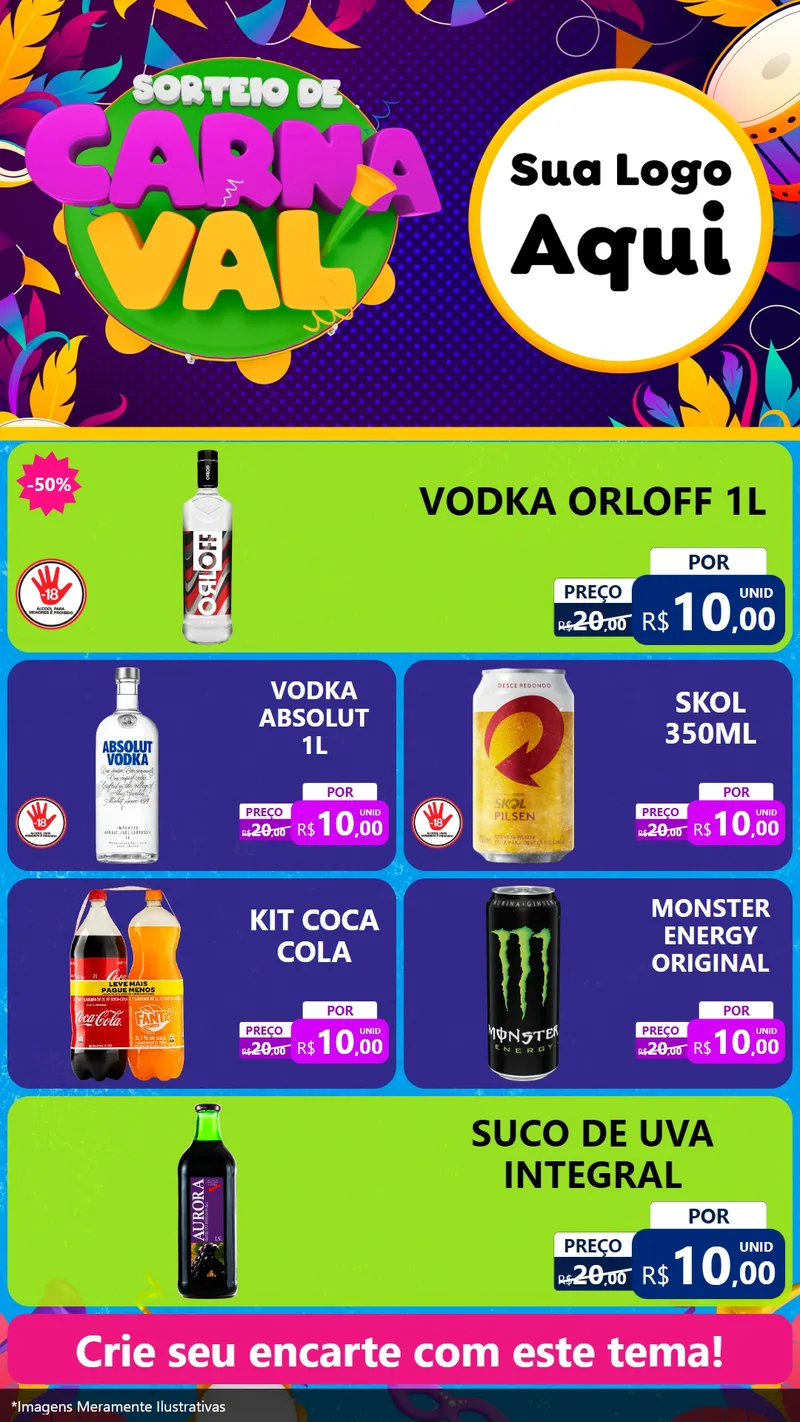 Modelo de TV para TV Vertical com o tema Sorteio de Carnaval para Distribuidora de bebidas