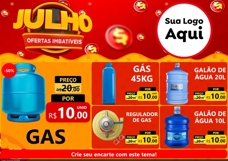 Modelo de Encarte para Encarte A4 Horizontal com o tema Julho Ofertas Imbatíveis para Água e gás