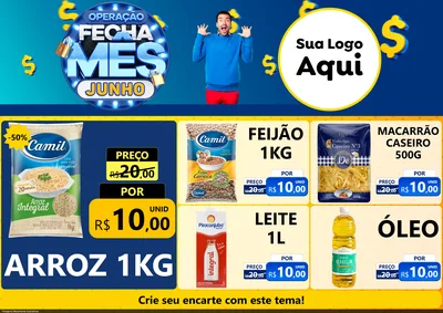Modelo de Encarte para Encarte A4 Horizontal com o tema Operação Fecha Mês, Junho para Supermercado