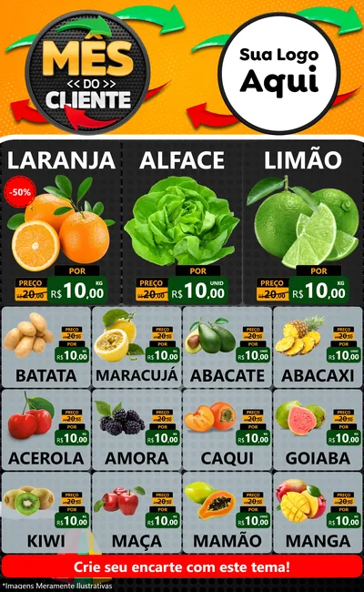 Modelo de Encarte para Encarte Grande com o tema Mês do Cliente para Hortifrúti