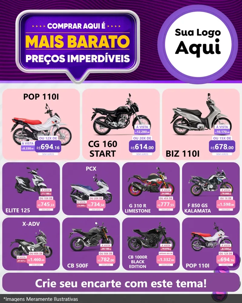 Modelo de Rede Social para Feed Instagram com o tema Mais Barato para Concessionaria de Motos