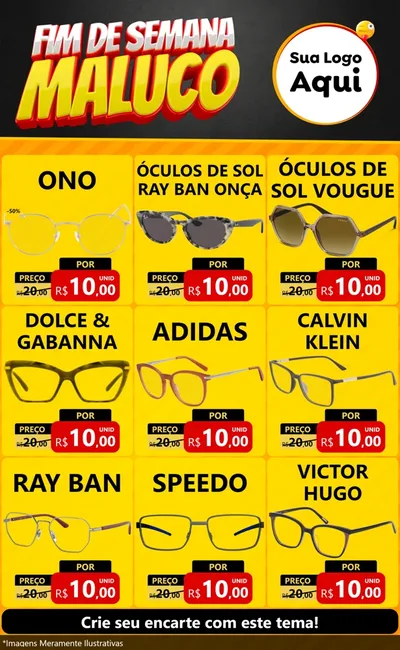 Modelo de Encarte para Encarte Grande com o tema Final de Semana Maluco para Óticas