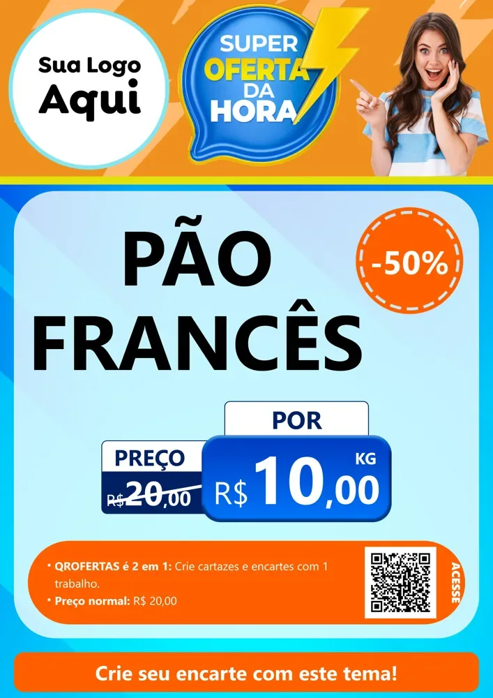 Modelo de Cartaz para Cartaz A4 Vertical com o tema Super Oferta da Hora para Padaria