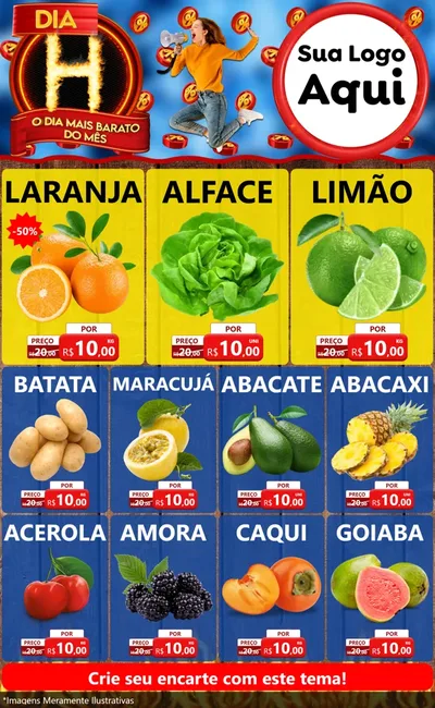Modelo de Encarte para Encarte Grande com o tema Dia H - O Dia Mais Barato Do Mês para Hortifrúti