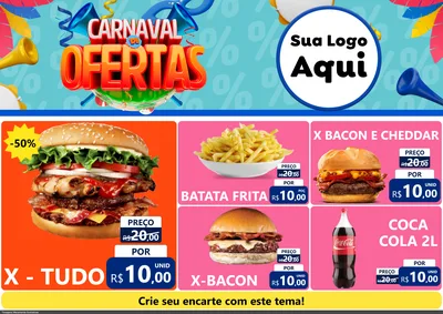 Modelo de Encarte para Encarte A4 Horizontal com o tema Carnaval de Ofertas para Hamburgueria