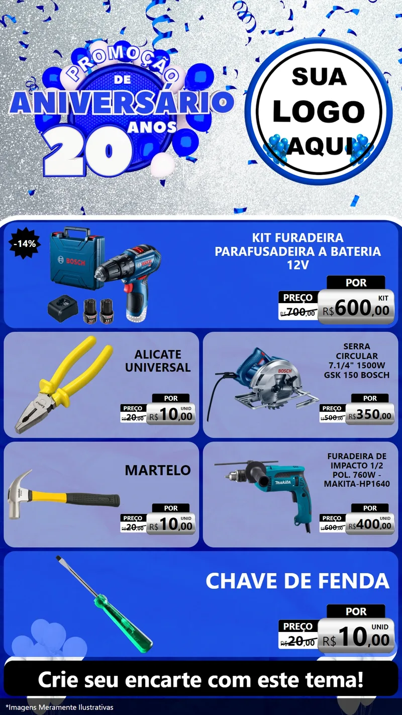 Modelo de TV para TV Vertical com o tema Promoção de Aniversário - 20 Anos para Maquinas e Ferramentas