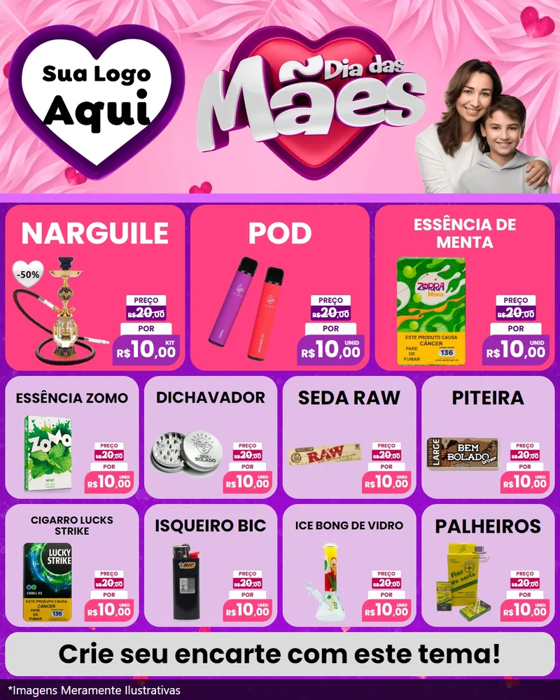 Modelo de Rede Social para Feed Instagram com o tema Dia das Mães para Tabacaria