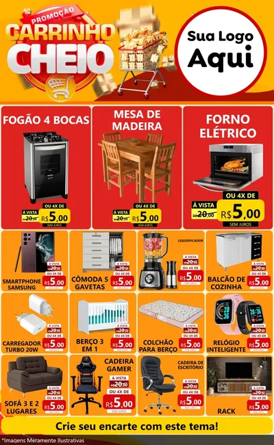 Modelo de Encarte para Encarte Grande com o tema Promoção carrinho cheio para Móveis e Eletro