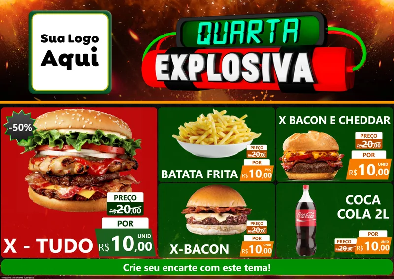 Modelo de Encarte para Encarte A4 Horizontal com o tema Quarta Explosiva para Hamburgueria
