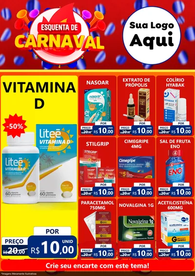 Modelo de Encarte para Encarte A4 Vertical com o tema Esquenta de Carnaval para Farmácia