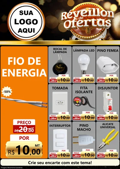 Modelo de Encarte para Encarte A4 Vertical com o tema Réveillon de Ofertas para Materiais Elétricos