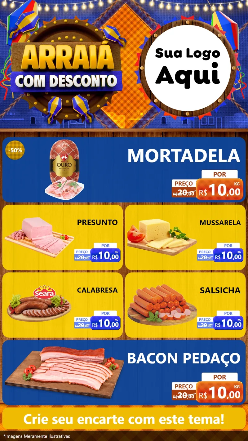Modelo de TV para TV Vertical com o tema Arraiá Com Desconto para Frios e Laticínios